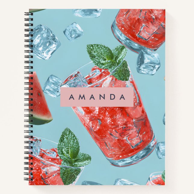 Personalized Juicy Watermelon Mint Sparkle Notebook (Front)