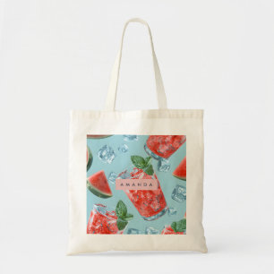 Personalized Juicy Watermelon Mint Sparkle Tote Bag
