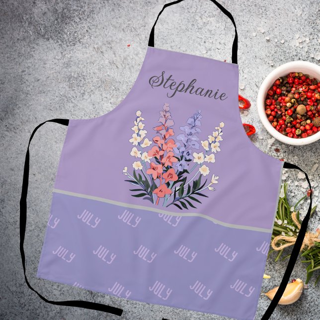 Personalized July Birth Flower Custom Name Apron (Creator Uploaded)