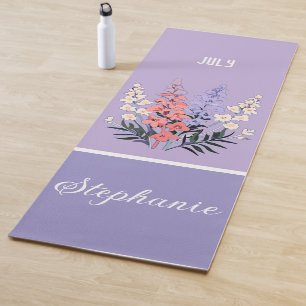 Personalized July Birth Flower Custom Name Yoga Mat