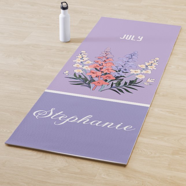 Personalized July Birth Flower Custom Name Yoga Mat (In Situ)