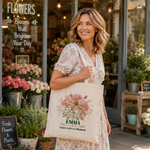 Personalized July Birth Flower Dragonfly Carnation Tote Bag