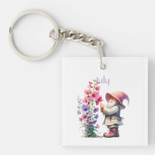 Personalized July Birth Month Garden Gnome Keychain