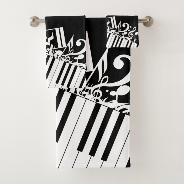 Personalized Jumbled Musical Notes and Piano Keys Bath Towel Set (Insitu)