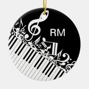 Personalized Jumbled Musical Notes and Piano Keys Ceramic Ornament