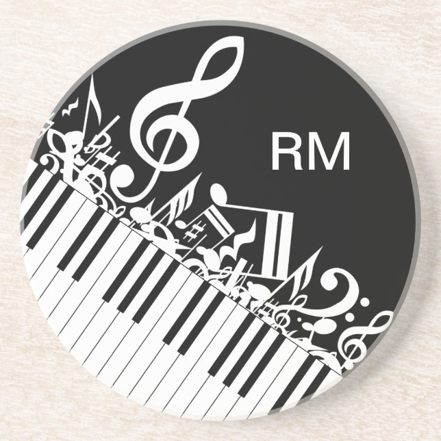 Personalized Jumbled Musical Notes and Piano Keys Coaster (Front)
