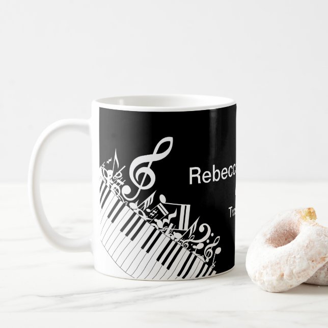 Personalized Jumbled Musical Notes and Piano Keys Coffee Mug (With Donut)