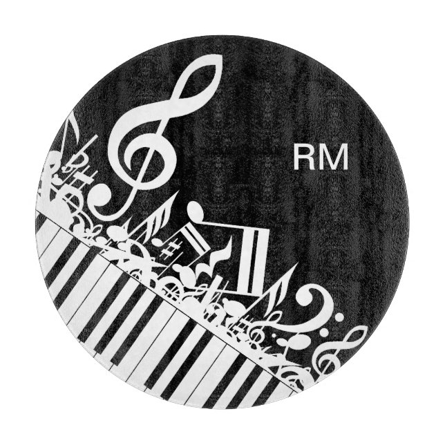 Personalized Jumbled Musical Notes and Piano Keys Cutting Board (Front)