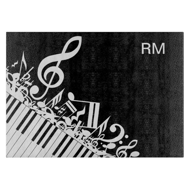 Personalized Jumbled Musical Notes and Piano Keys Cutting Board (Front)