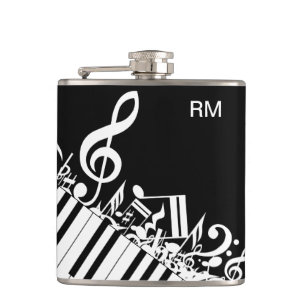 Personalized Jumbled Musical Notes and Piano Keys Hip Flask