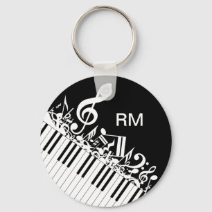 Personalized Jumbled Musical Notes and Piano Keys Keychain