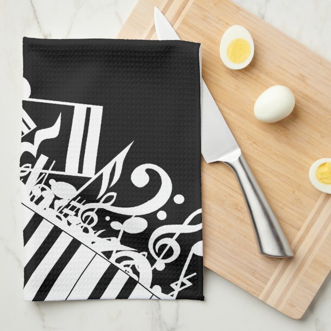 Personalized Jumbled Musical Notes and Piano Keys Kitchen Towel (Quarter Fold)