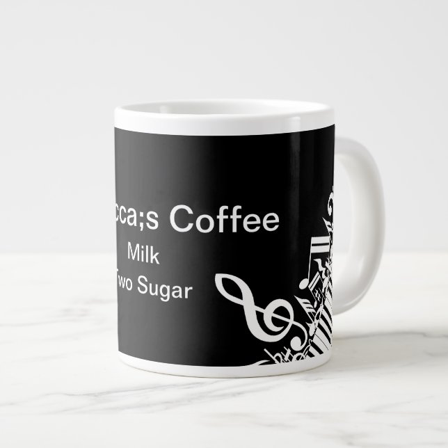 Personalized Jumbled Musical Notes and Piano Keys Large Coffee Mug (Front Right)