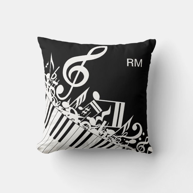 Personalized Jumbled Musical Notes and Piano Keys Throw Pillow (Front)