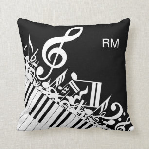 Personalized Jumbled Musical Notes and Piano Keys Throw Pillow