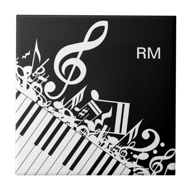 Personalized Jumbled Musical Notes and Piano Keys Tile (Front)