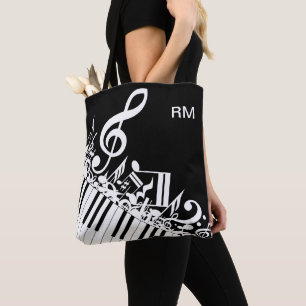 Personalized Jumbled Musical Notes and Piano Keys Tote Bag