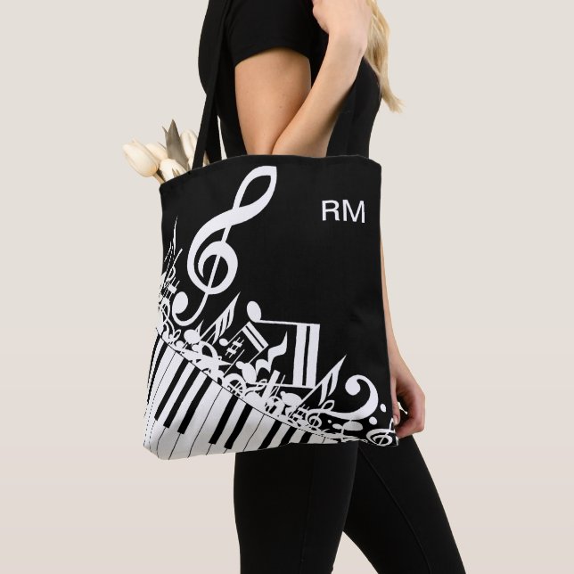 Personalized Jumbled Musical Notes and Piano Keys Tote Bag (Close Up)