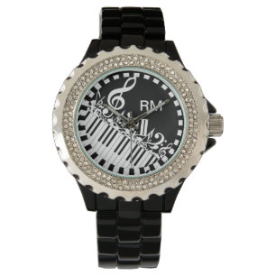 Personalized Jumbled Musical Notes and Piano Keys Watch