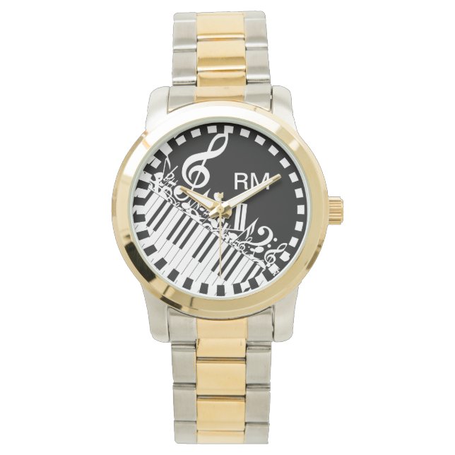 Personalized Jumbled Musical Notes and Piano Keys Watch (Front)