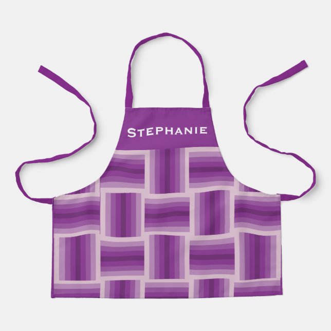Personalized Jumbo Name, Purple Stripe Design Kids Apron (Front)