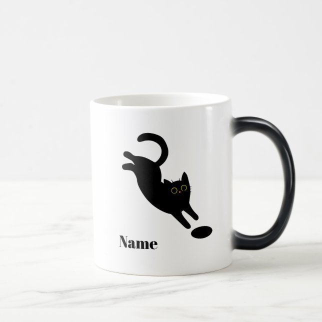 Personalized Jumping Black Cat Name Mug (Right)