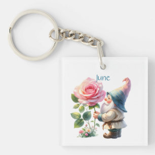 Personalized June Birth Month Garden Gnome Keychain