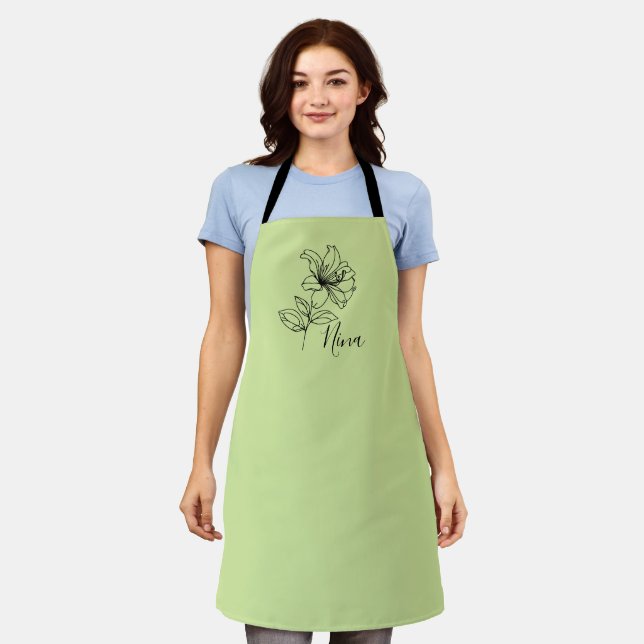 Personalized June Honeysuckle Birth Flower Gift  Apron (Worn)
