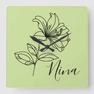 Personalized June Honeysuckle Birth Flower Gift Square Wall Clock