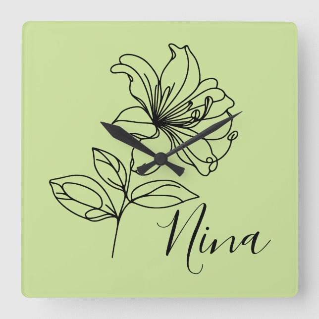 Personalized June Honeysuckle Birth Flower Gift  Square Wall Clock (Front)