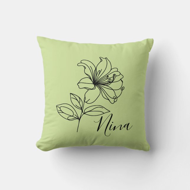 Personalized June Honeysuckle Birth Flower Gift  Throw Pillow (Front)