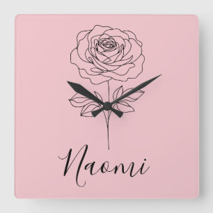  Personalized June Rose Birth Flower Gift for Her  Square Wall Clock