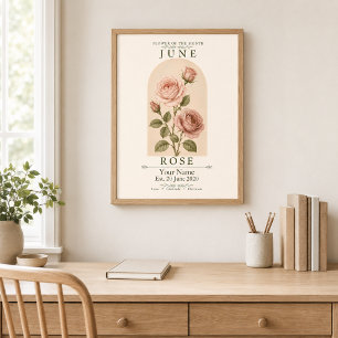 Personalized June Rose Birth Flower Poster