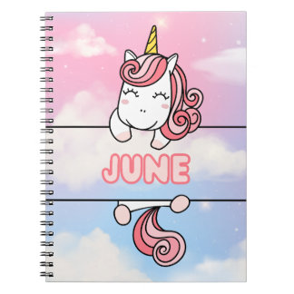 Personalized June Unicorn Girlie Notebook