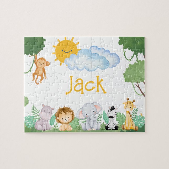 Personalized Jungle Animal Child Name Puzzle  (Horizontal)