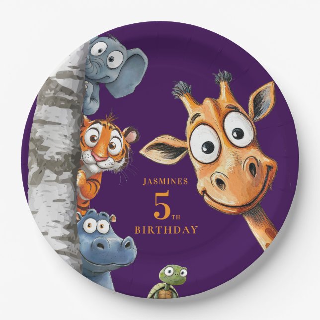 personalized Jungle Animals Birthday Party Plates (Front)