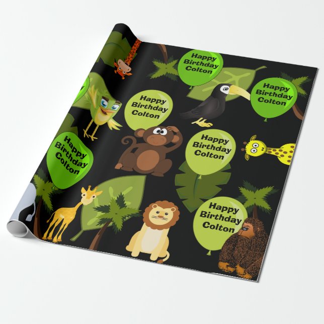 Personalized Jungle Birthday Wrapping Paper (Unrolled)
