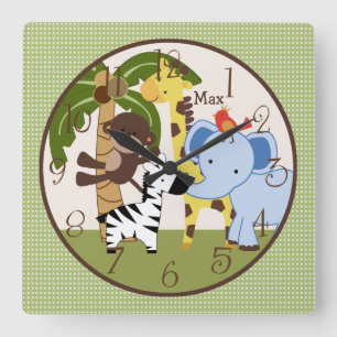 Personalized Jungle Buddies Animals Nursery Clock