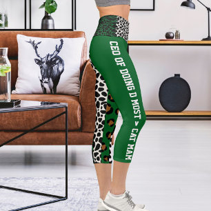 Personalized Jungle Cat Pattern Brown White Black Capri Leggings