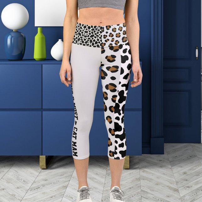 Personalized Jungle Cat Pattern Brown White Black Capri Leggings (Creator Uploaded)