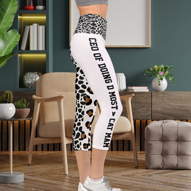 Personalized Jungle Cat Pattern Brown White Black Capri Leggings (Creator Uploaded)