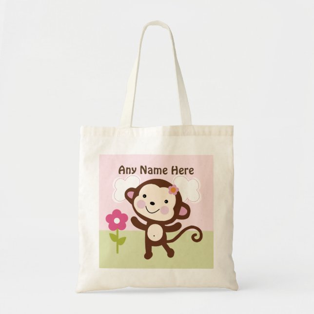 Personalized Jungle Girl Monkey Tote Bag (Front)