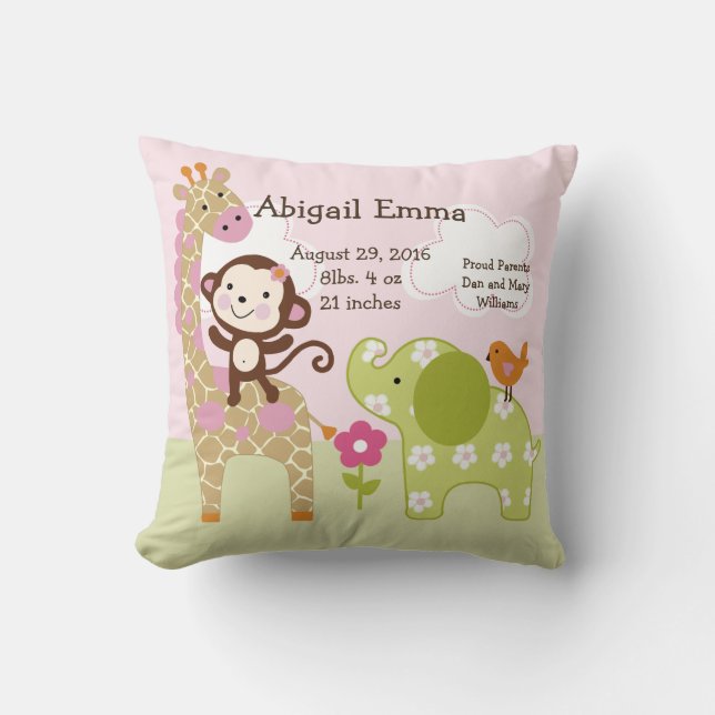 Personalized Jungle Girl Pillow Keepsake (Front)