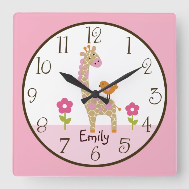 Personalized Jungle Jill Giraffe Nursery Clock (Front)
