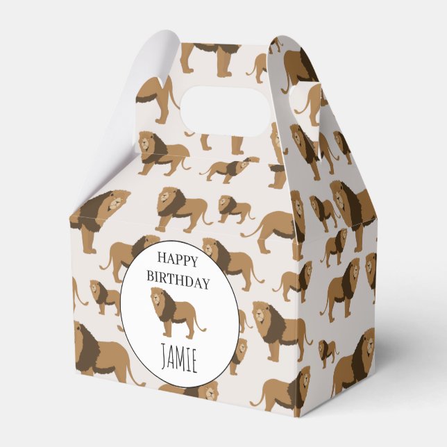 Personalized Jungle Lion Animal Pattern Birthday Favor Box (Front Side)