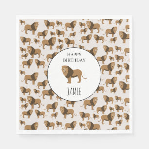 Personalized Jungle Lion Animal Pattern Birthday Napkin