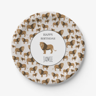 Personalized Jungle Lion Animal Pattern Birthday  Paper Plate