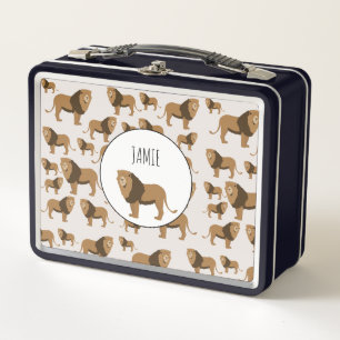 Personalized Jungle Lion Animal Pattern Metal Lunch Box