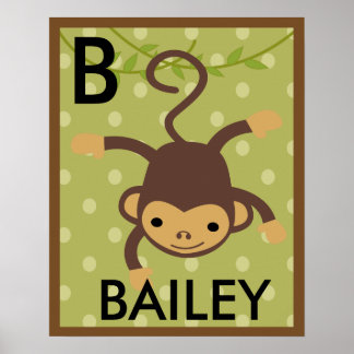 Personalized Jungle Monkey Wall Art Name Poster