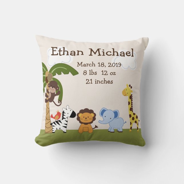 Personalized Jungle Pals Animal Pillow Keepsake (Front)